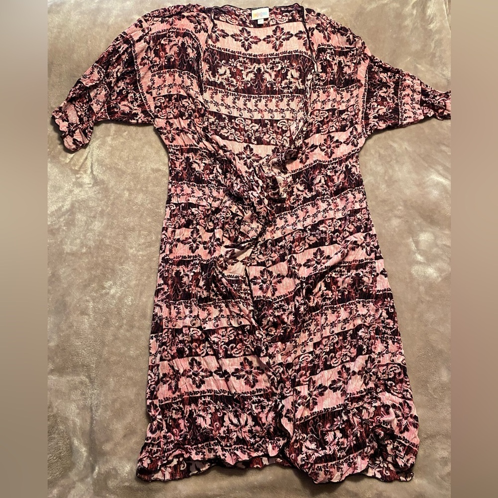 Pink and maroon knee length LuLaRoe cardigan